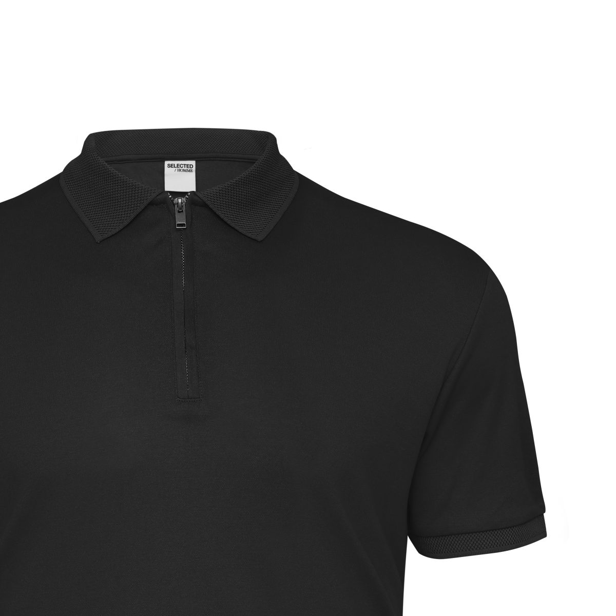 Black Zipper Polo T-Shirt - Image 2